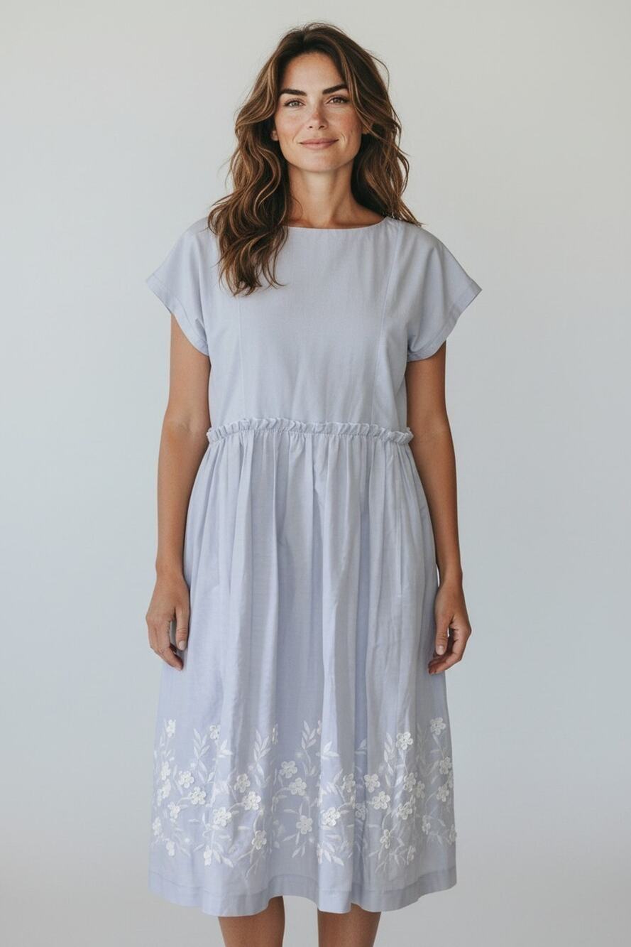 D0 Auth COMME DES GARCONS TRICOT Lt Blue Striped Floral Embroidery Dress Size S